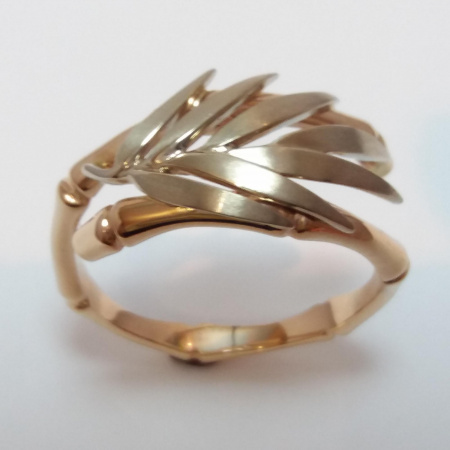 14K GOLD RING "BAMBOO" WITH TWO-COLOR GOLD